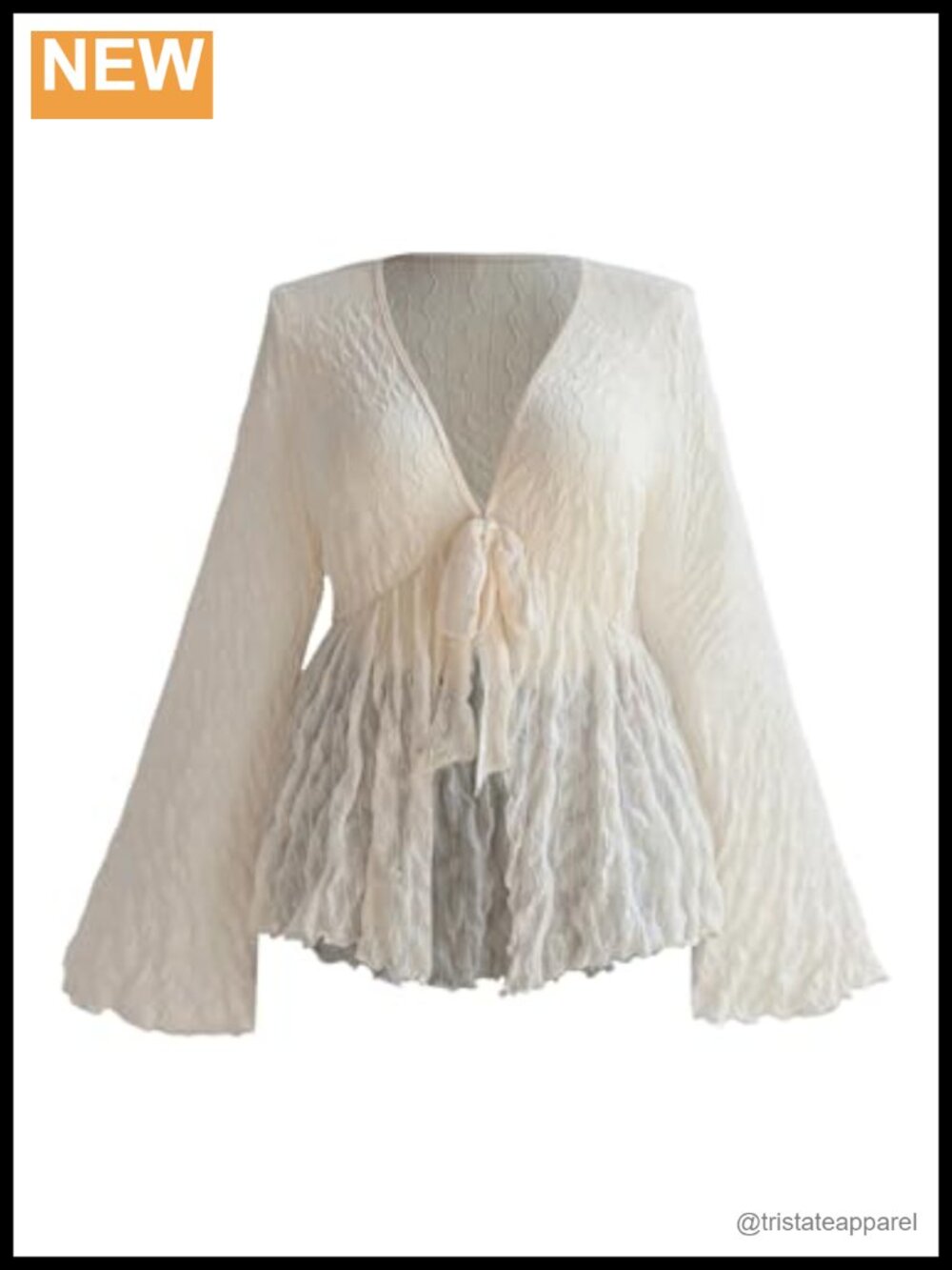 Plus Size Peplum Mesh Bell Sleeve Blouse Tie Front Sheer Paisley Top